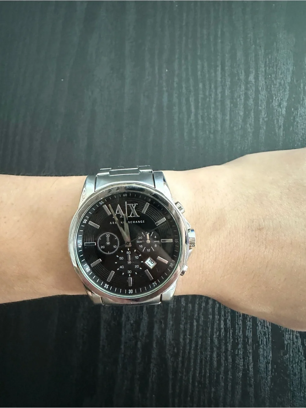Armani Exchange Silver-Tone Bracelet Watch with Black Dial 42mm